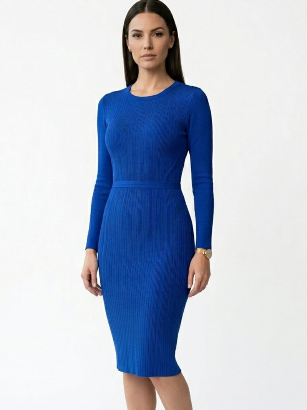 DVF Diane Von Furstenberg Riana Bandage Knit Dress Cobalt Blue  Long Sleeve